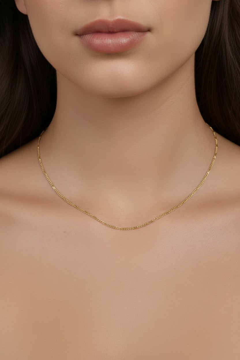 Figaro Chain Necklace for Women | Thin Beaten Figaro Style | Delicate Italian Chain Design