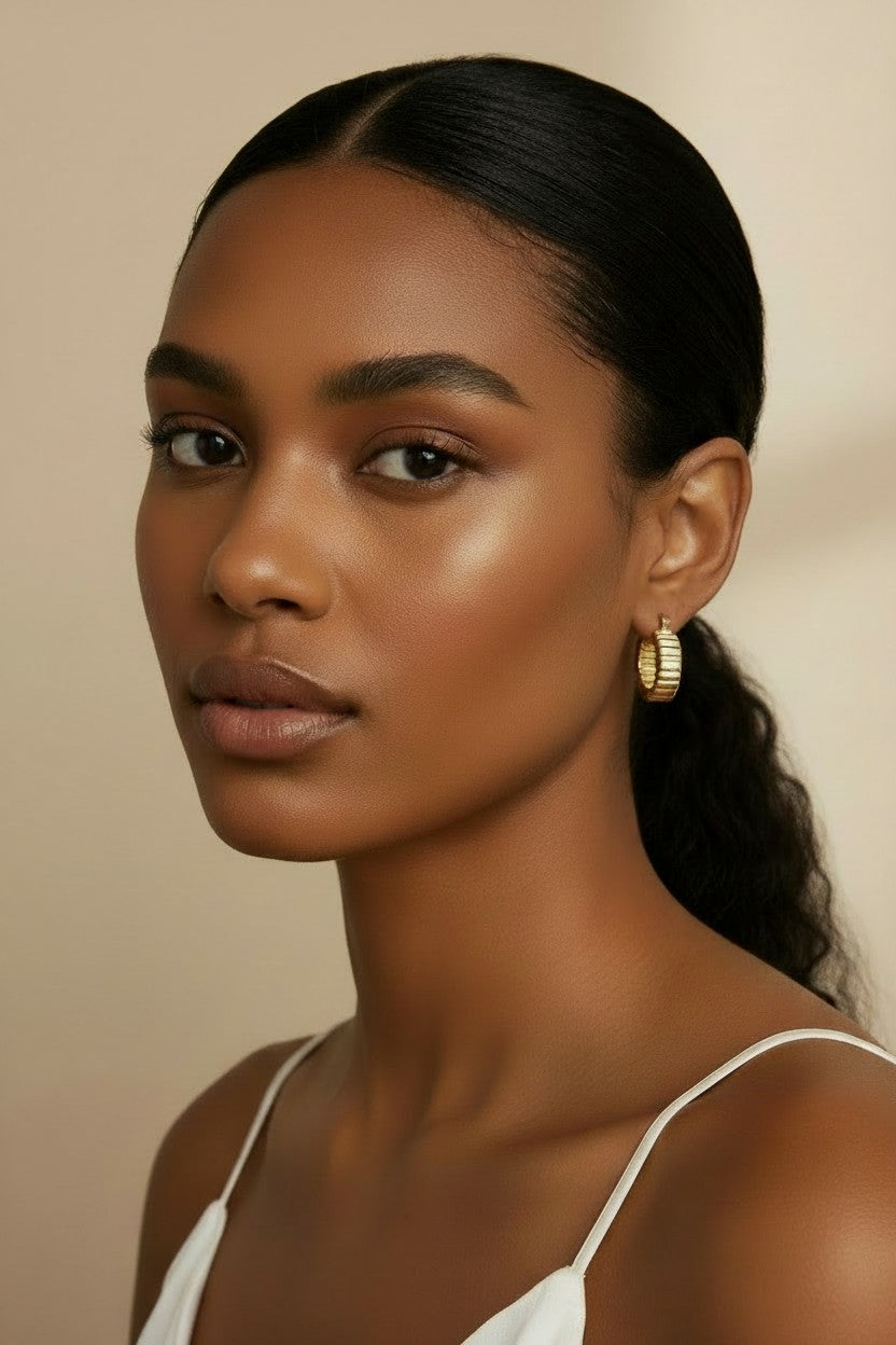 ✨ 18k Gold Filled Ridged Hoop Earrings — Horizontal Texture. Architectural Edge. The Hoop With Character.