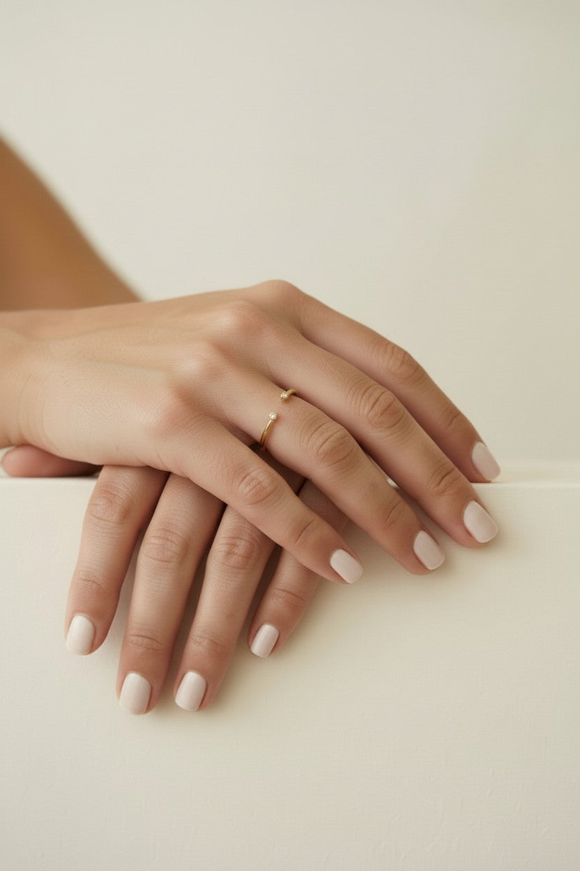 Open Ring with CZ - Delicate Stackable Ring for Women