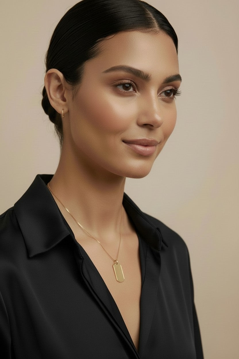 Dog Tag Pendant - Minimalist Name Plate Necklace Charm for Women