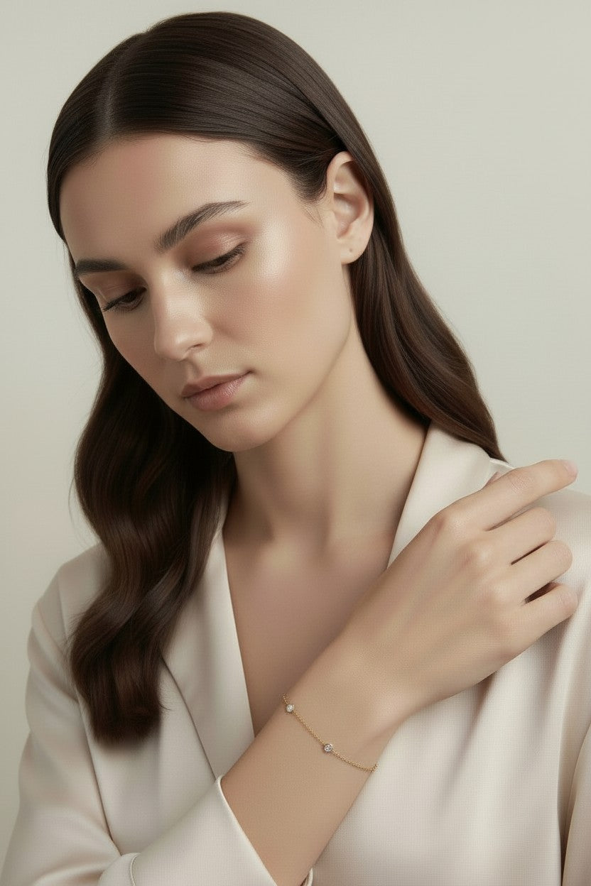 CZ Bezel Bracelet for Women - Minimalist Diamond Look Bracelet