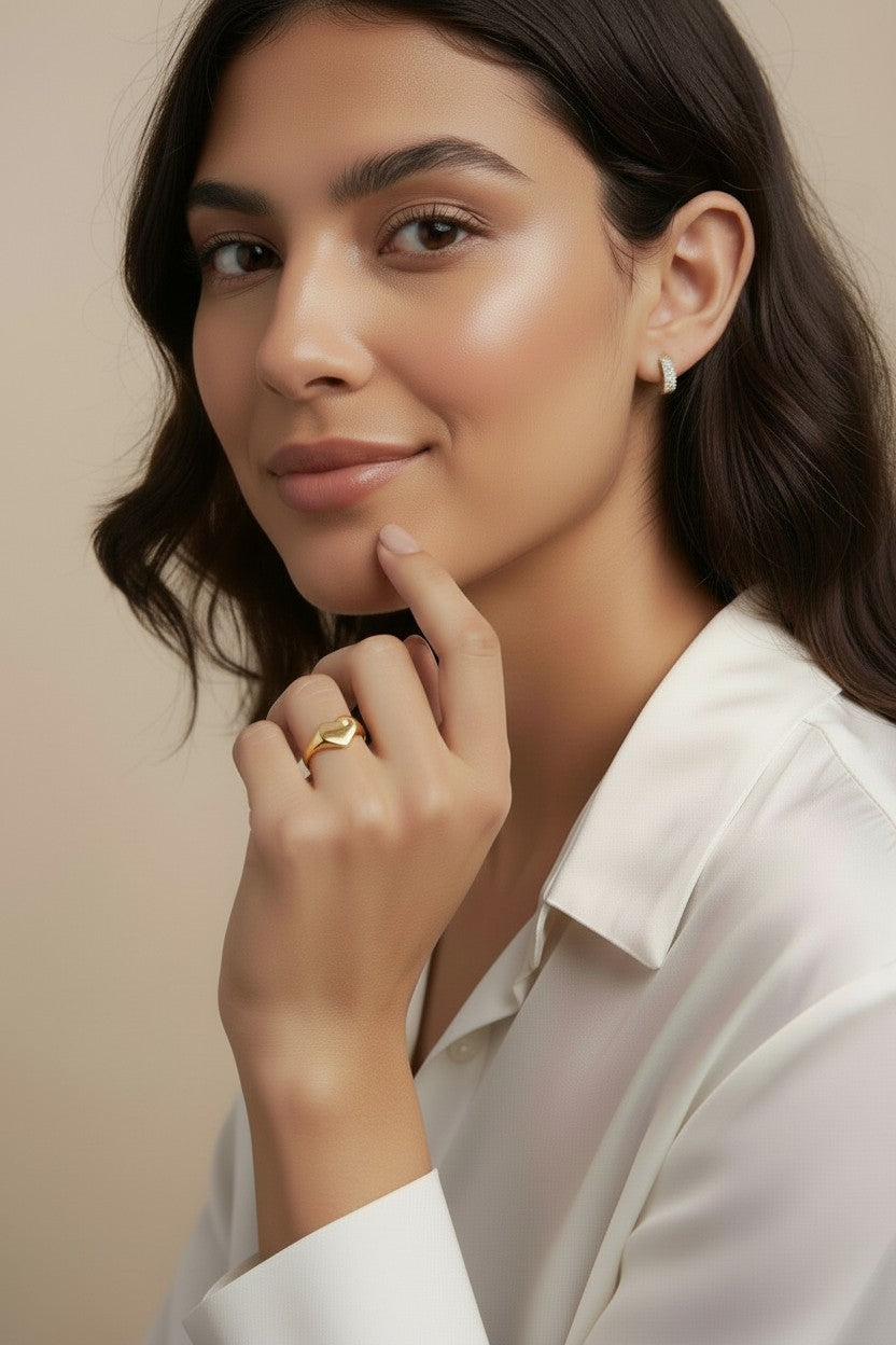 Heart Ring with CZ Stone - Dainty Promise Ring for Women