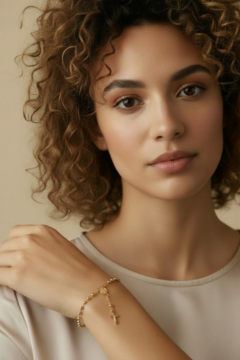 🙏 18k Gold Filled Beaded Rosary Bracelet — Faith at the Wrist. Always Close. Always Beautiful.