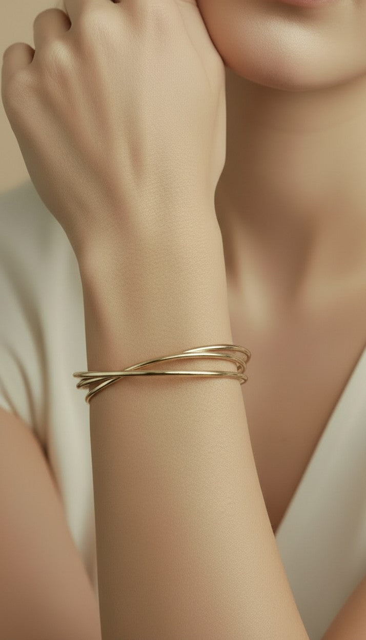 18k Gold Filled Triple Bangle Bracelet — Three Circles. One Piece. The Stack Already Done.