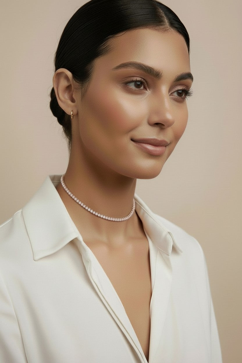 Nude Pink Cubic Zirconia Necklace | CZ Necklace for Women | Blush Pink Tennis Necklace