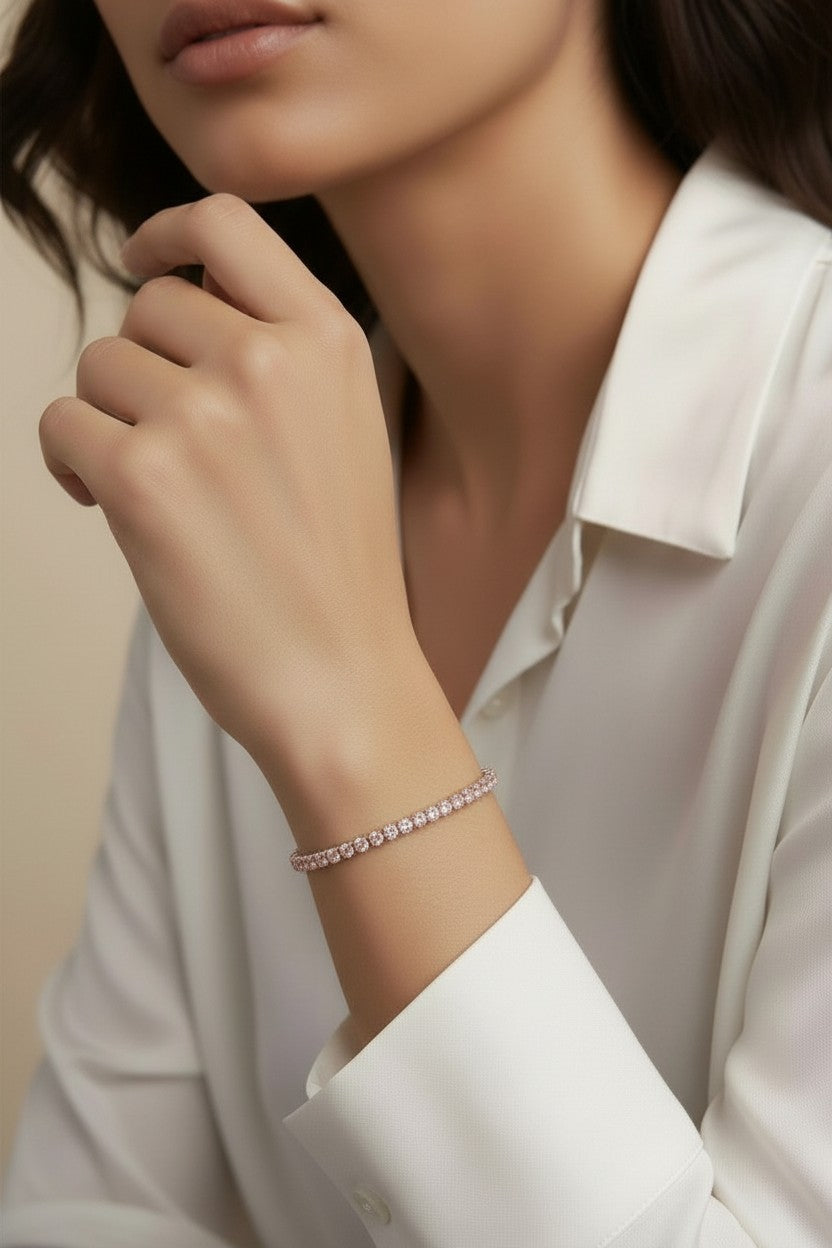 Nude Pink CZ Tennis Bracelet - Adjustable Chain Bracelet