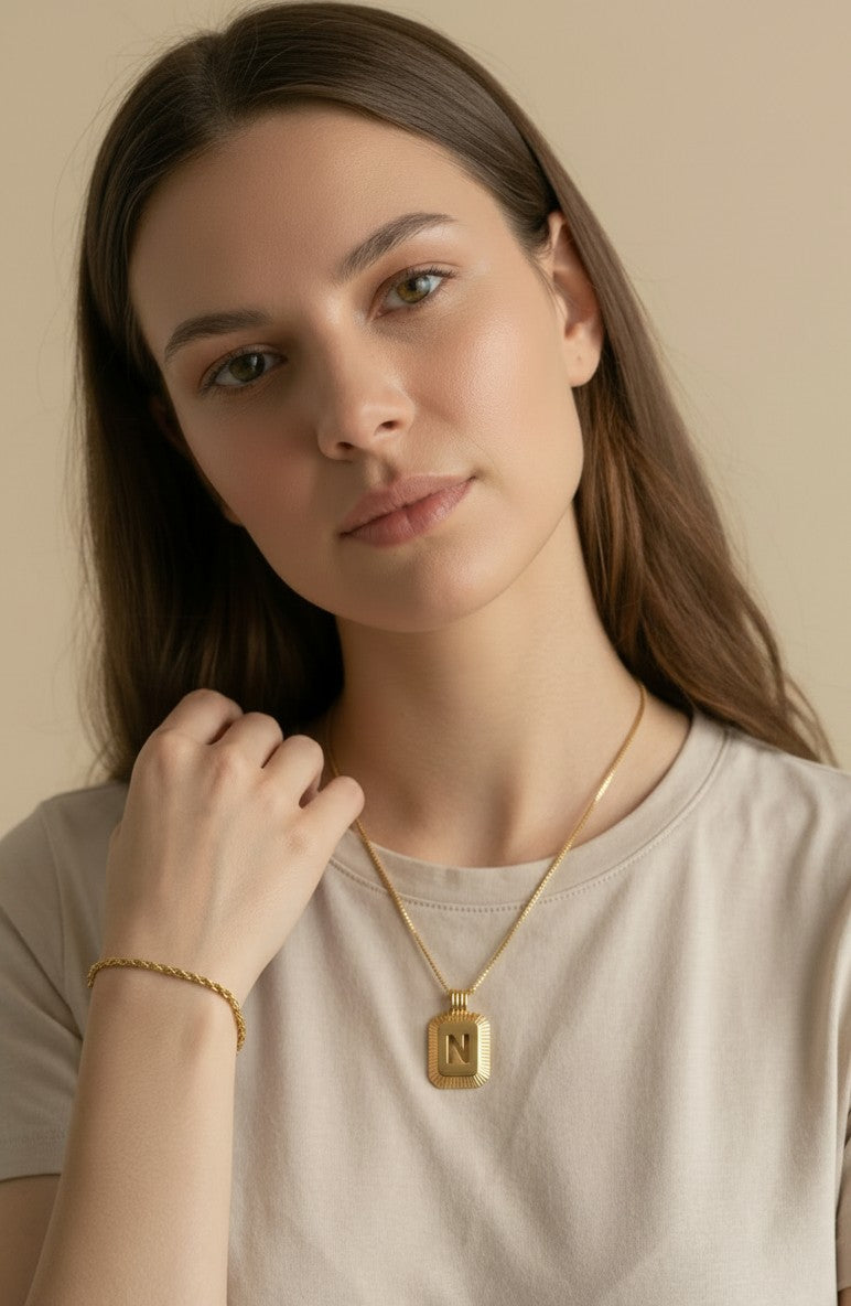 18k Gold Filled Diamond-Cut Initial Pendant — Your Letter. Your Name. Worn in Gold.
