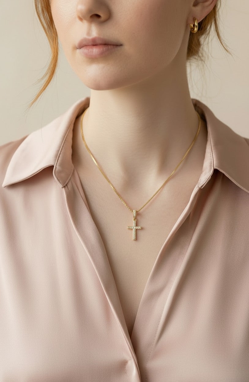 ✝️ 18k Gold Filled CZ Cross Charm — Faith in Gold. Brilliance in Every Line