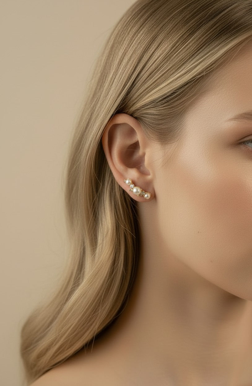 18k Gold Filled Pearl & Crystal Earrings