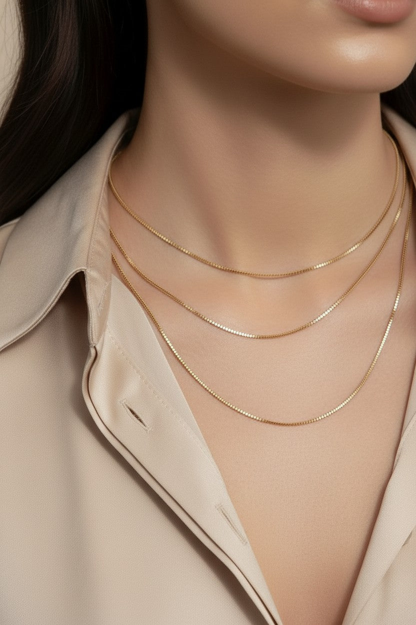 Delicate Box Chain Necklace for Women - Ultra Thin Layering Chain | Premium Brazilian Jewelry