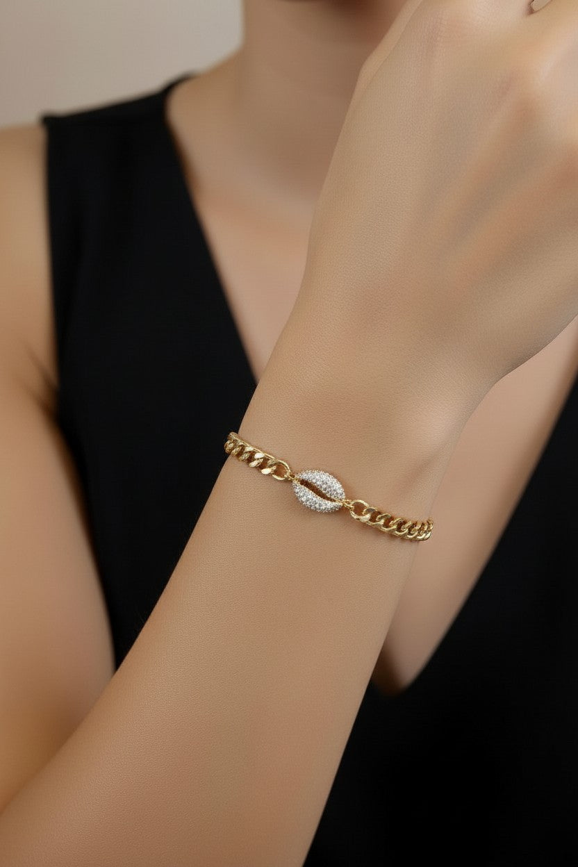 Cowrie Shell Bracelet - Beach Jewelry with CZ Stones