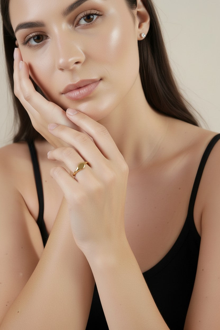 Signet Ring for Women | Classic Minimalist Statement Ring | Engravable Gold Ring