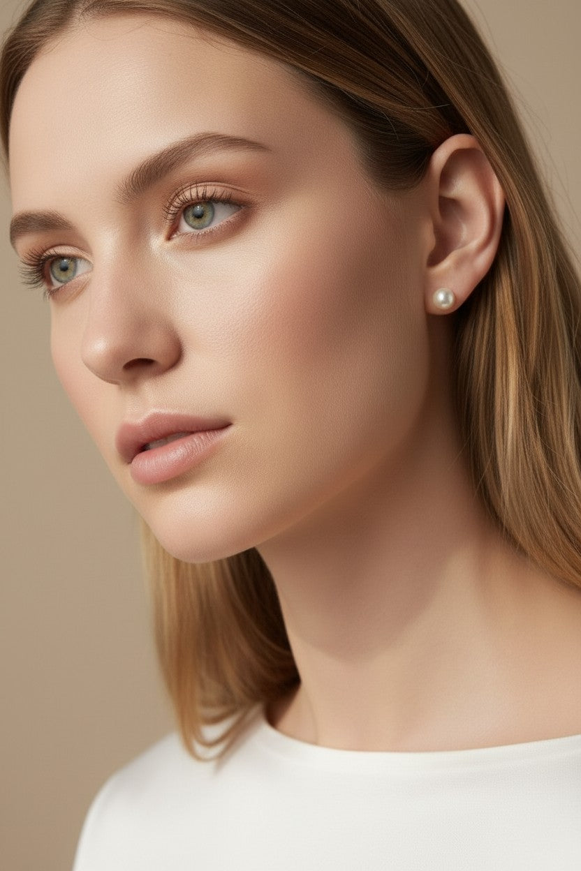Pearl Stud Earrings for Women - 6mm Korean Pearl Studs
