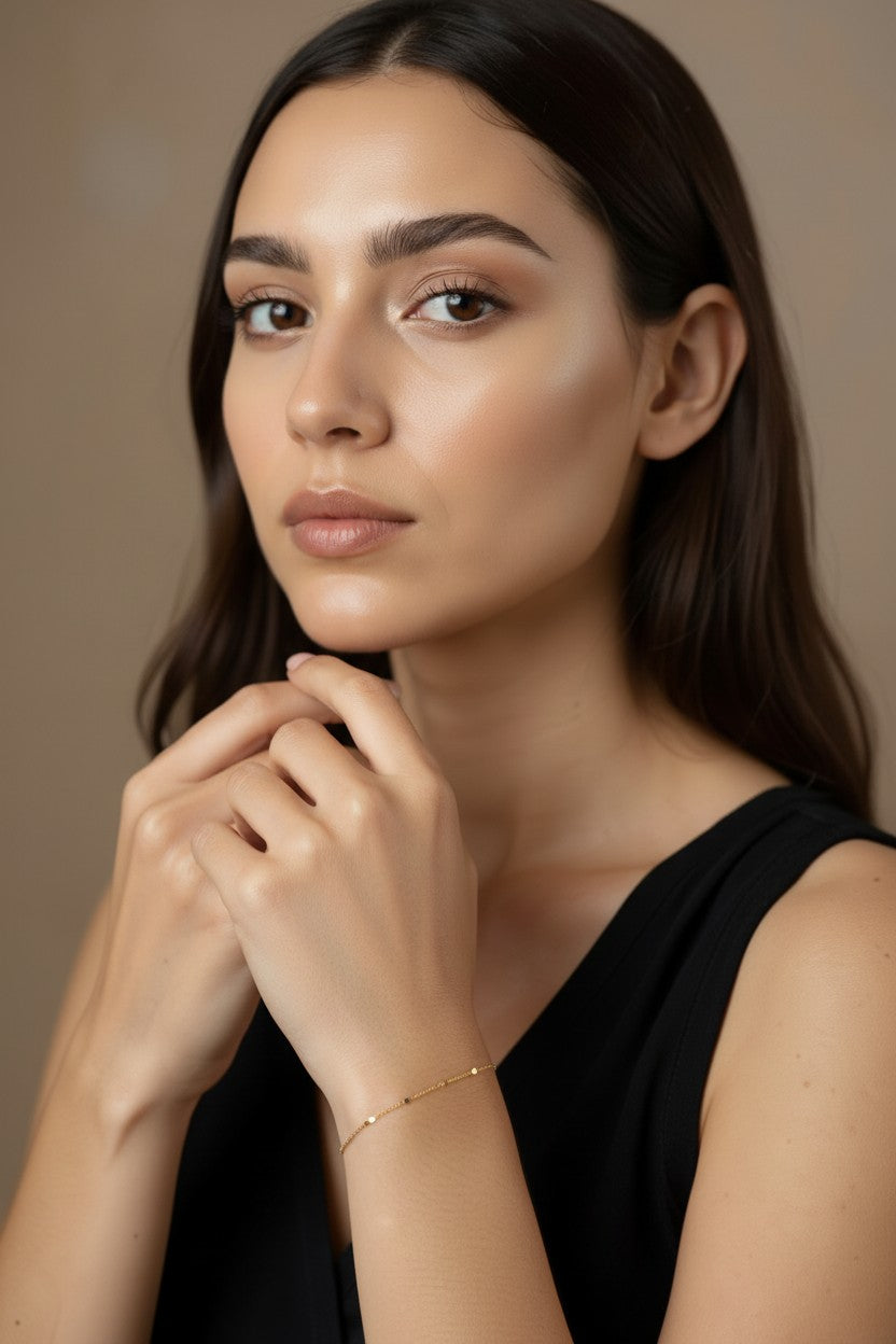 Dainty Curb Bracelet | 1mm Spaced Beaded Chain | Delicate Layering Bracelet | Minimalist Gold Bracelet