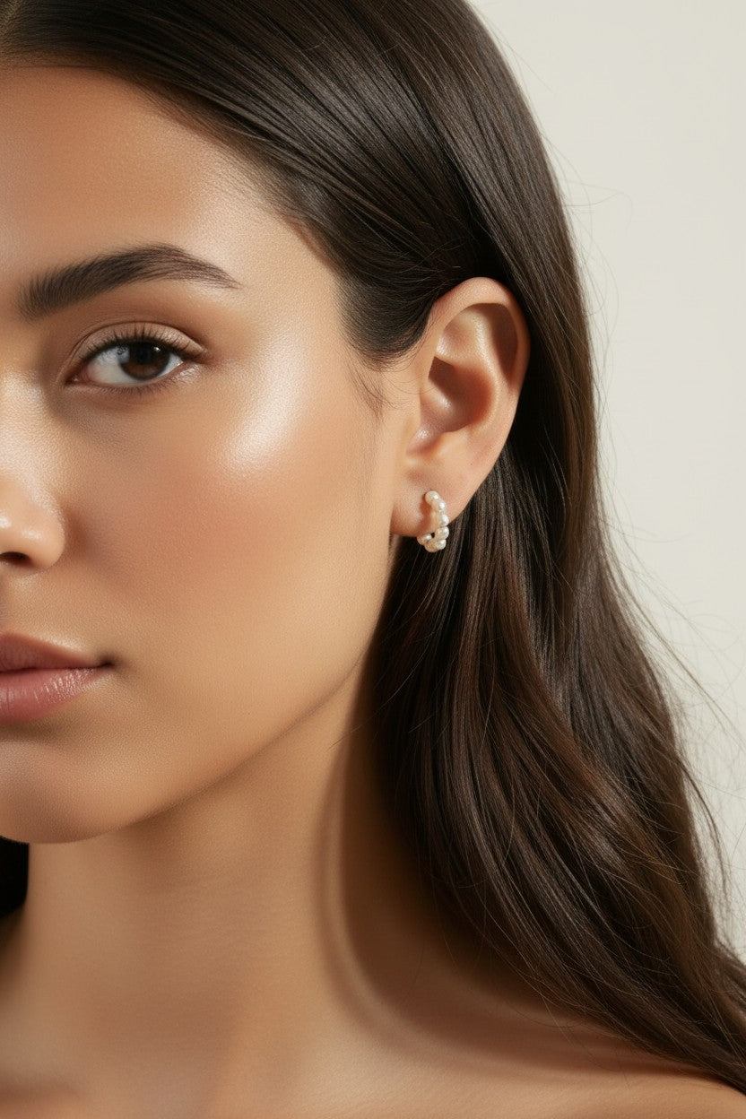 Pearl Semi-Hoop Earrings - | Delicate Hoops for Women