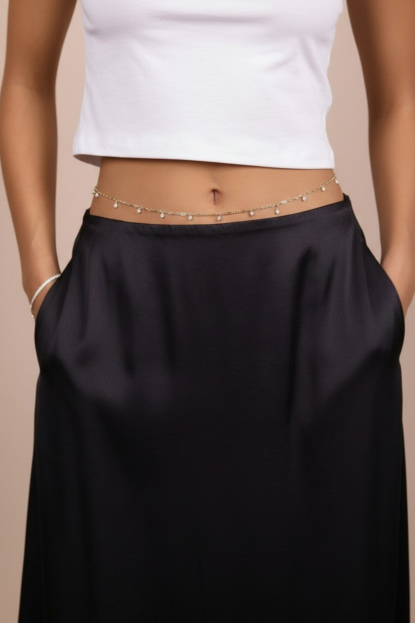 ✨ 18k Gold Filled CZ Paperclip Belly Chain — Modern, Sparkling & Made to Turn Heads