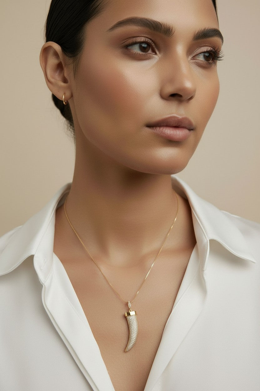 Elephant Tusk Pendant - Crystal CZ Statement Necklace for Women