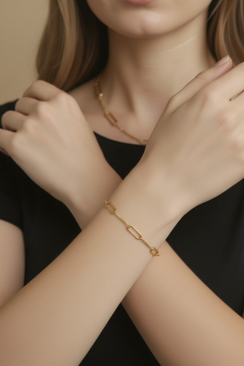 18K Gold Filled Paperclip & Box Chain Bracelet