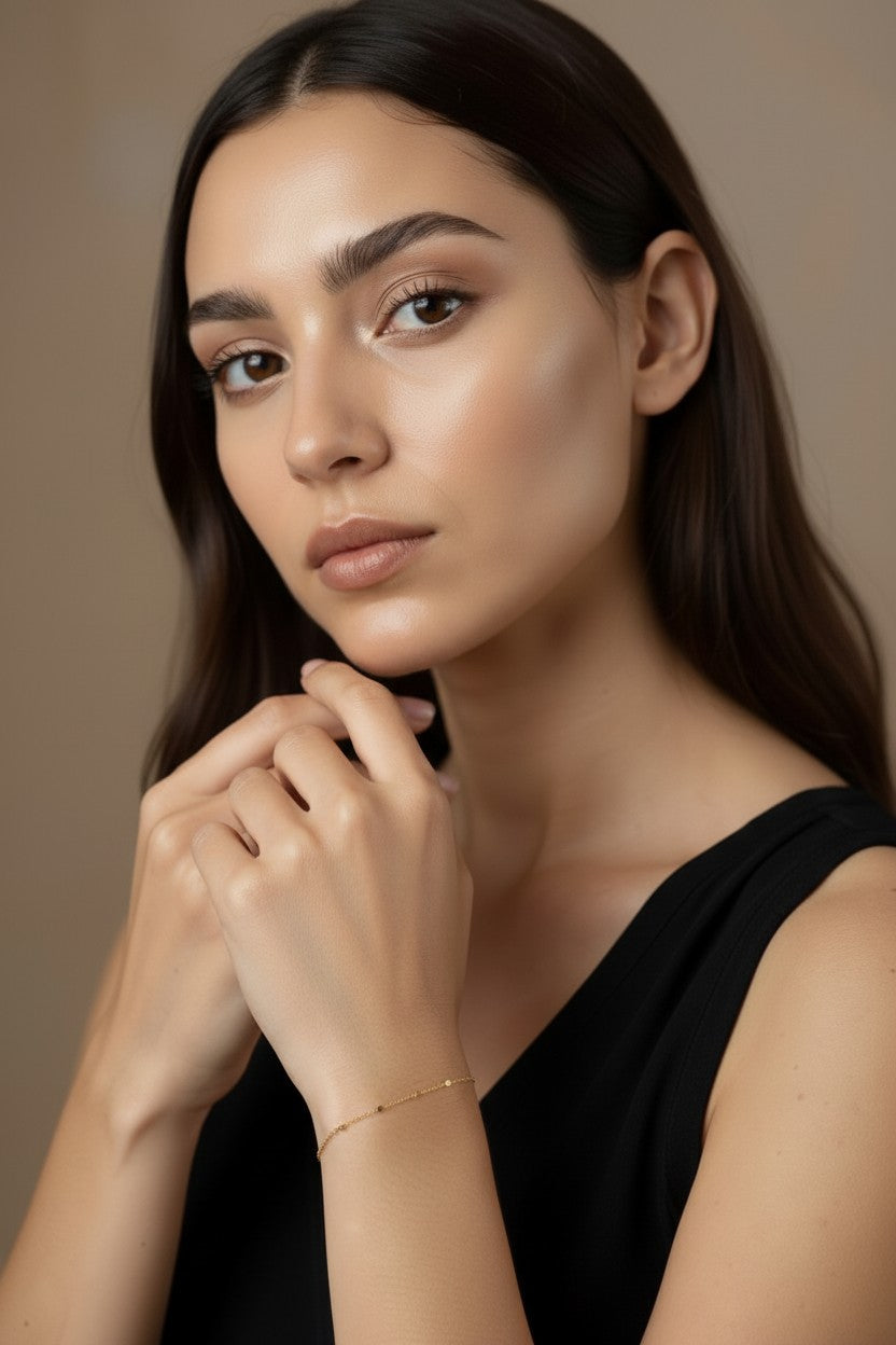 Dainty Curb Bracelet | 1mm Spaced Beaded Chain | Delicate Layering Bracelet | Minimalist Gold Bracelet