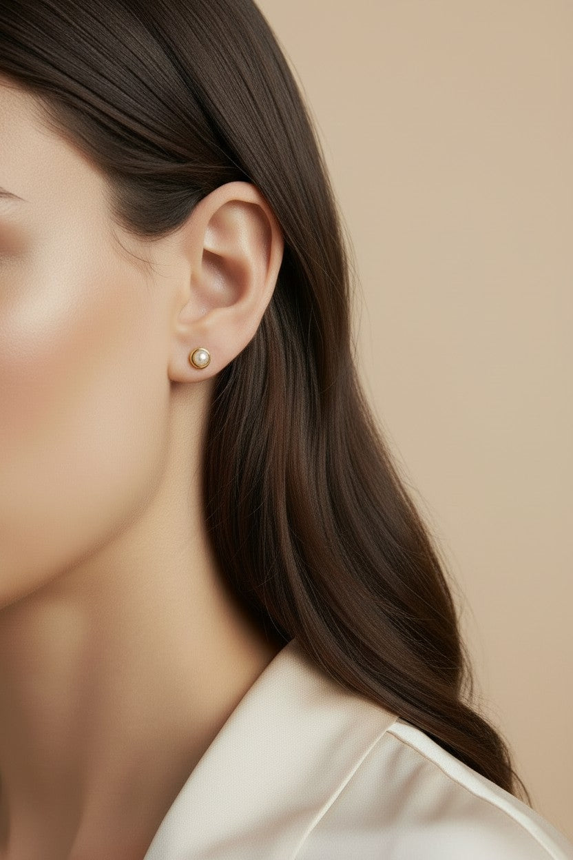 Pearl Stud Earrings - Classic Cabochon Pearl Studs for Women | Hypoallergenic Vintage-Inspired Earrings | Timeless Elegance
