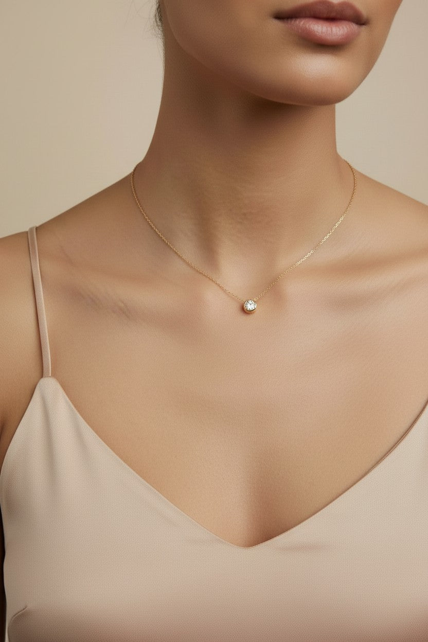 Solitaire CZ Necklace - Classic Diamond Alternative Pendant for Women