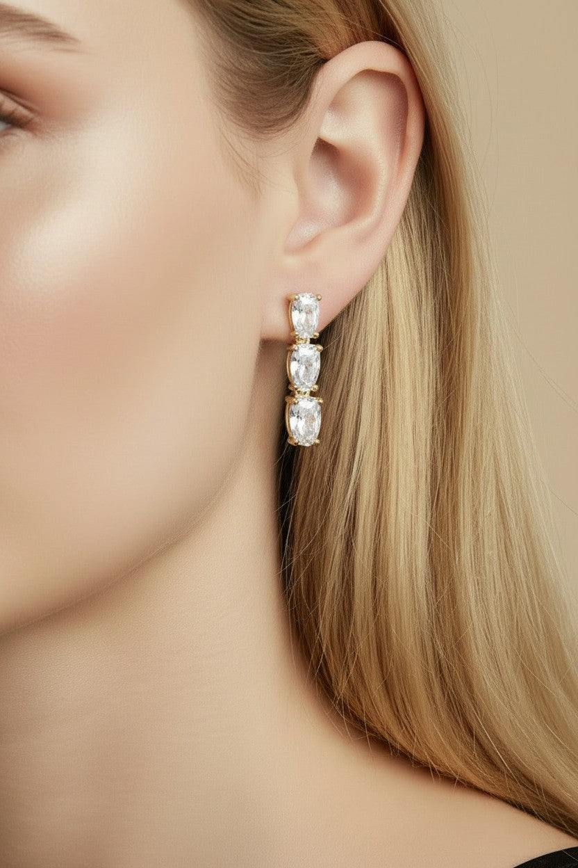 18k Gold Filled Triple CZ Drop Earrings — Sparkle, Stacked Three Times Over