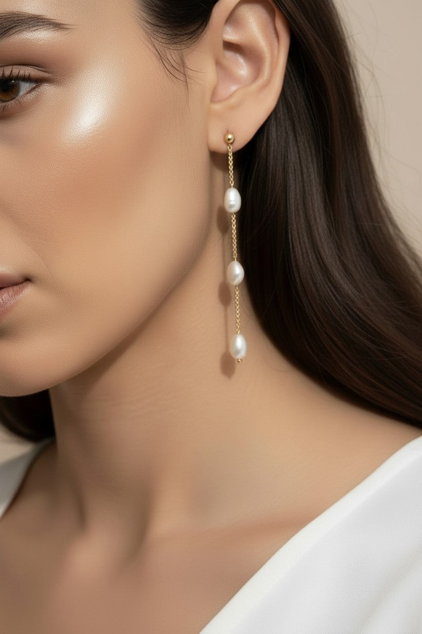 Baroque Pearl Drop Earrings - Long Statement Earrings for Women