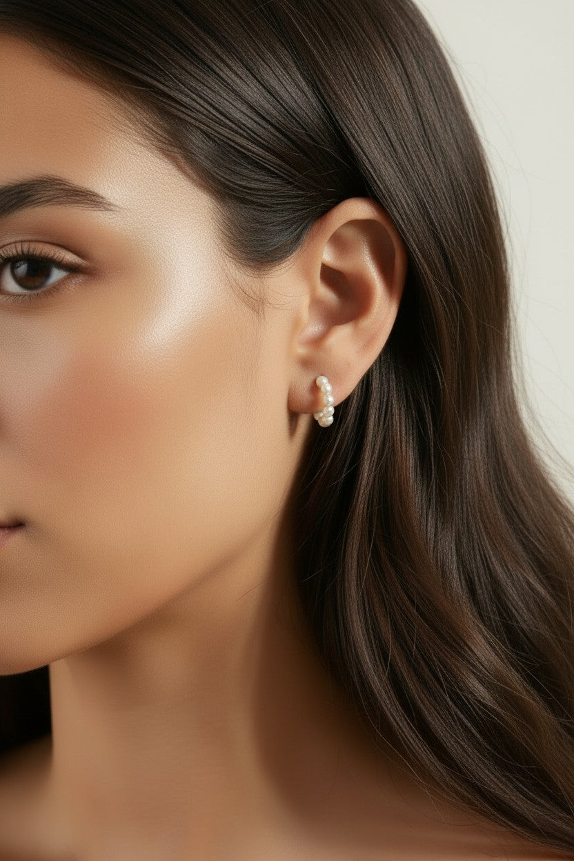 Pearl Semi-Hoop Earrings - | Delicate Hoops for Women