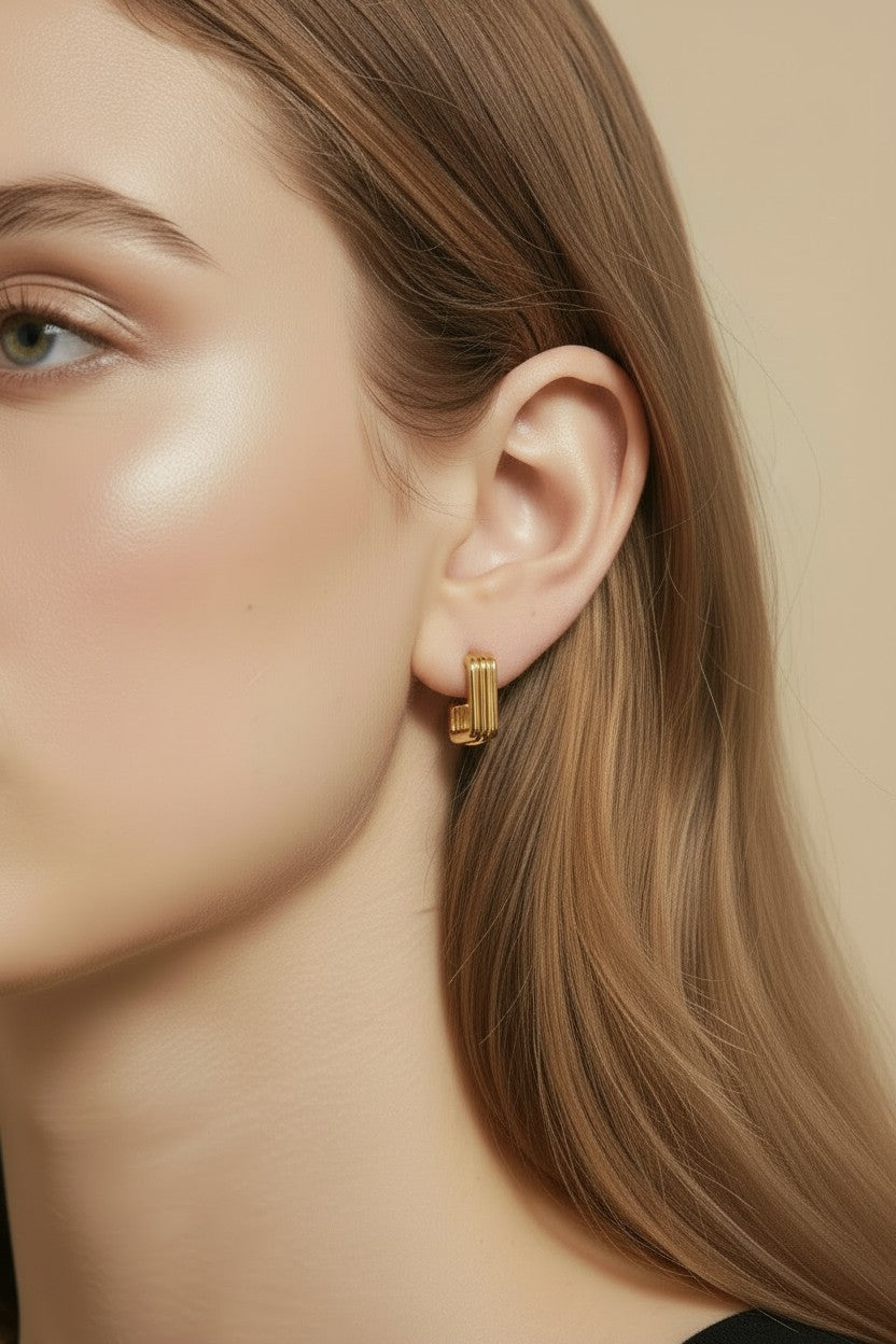 Geometric C-Hoop Earrings for Women - Ridged Modern Hoops