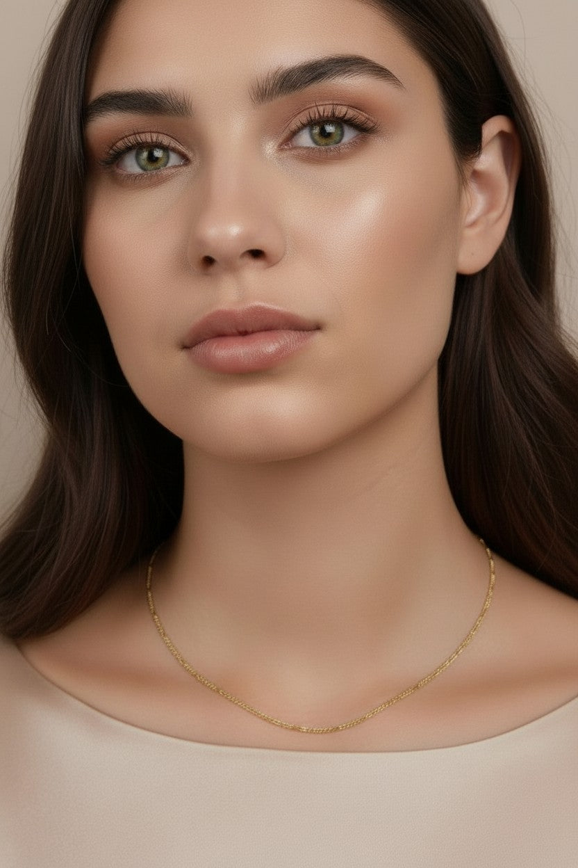 Figaro Chain Necklace for Women | Thin Beaten Figaro Style | Delicate Italian Chain Design