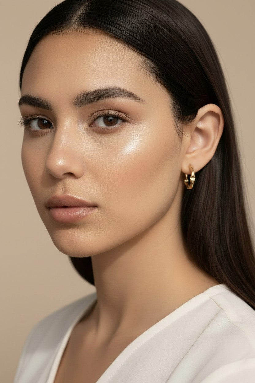 Textured Semi-Hoop Earrings - Twisted Crimped Design for Women