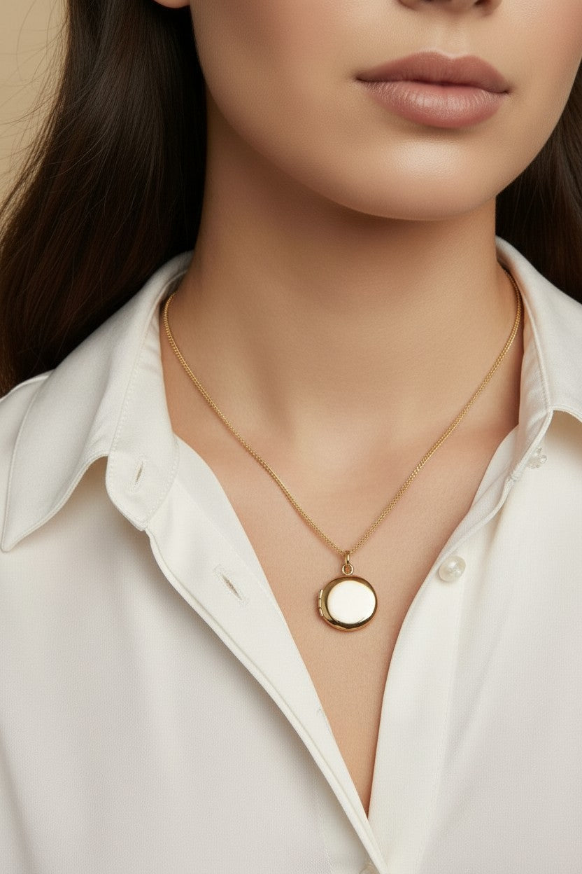 18k Gold Filled Round Locket Necklace