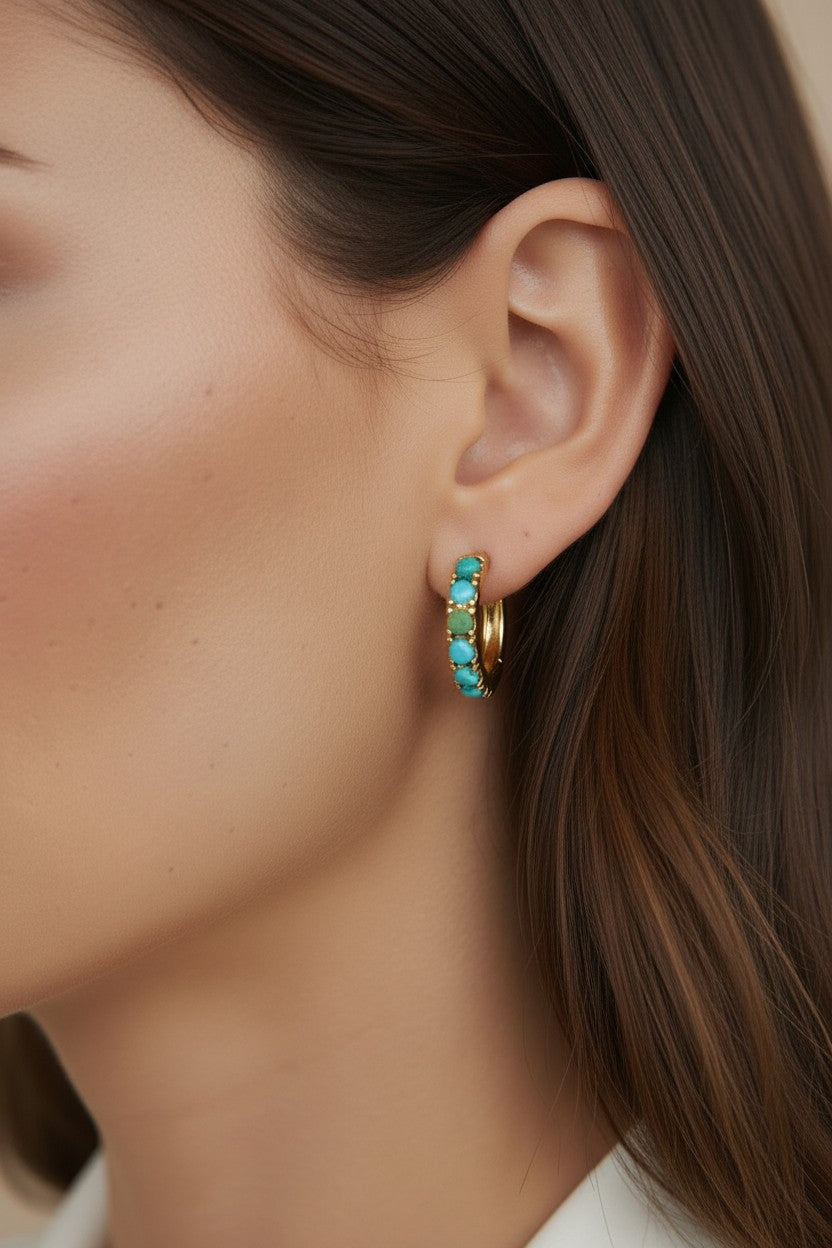 🩵 18k Gold Filled Natural Turquoise Hoop Earrings — A Little Sky, A Little Gold, A Lot of Charm