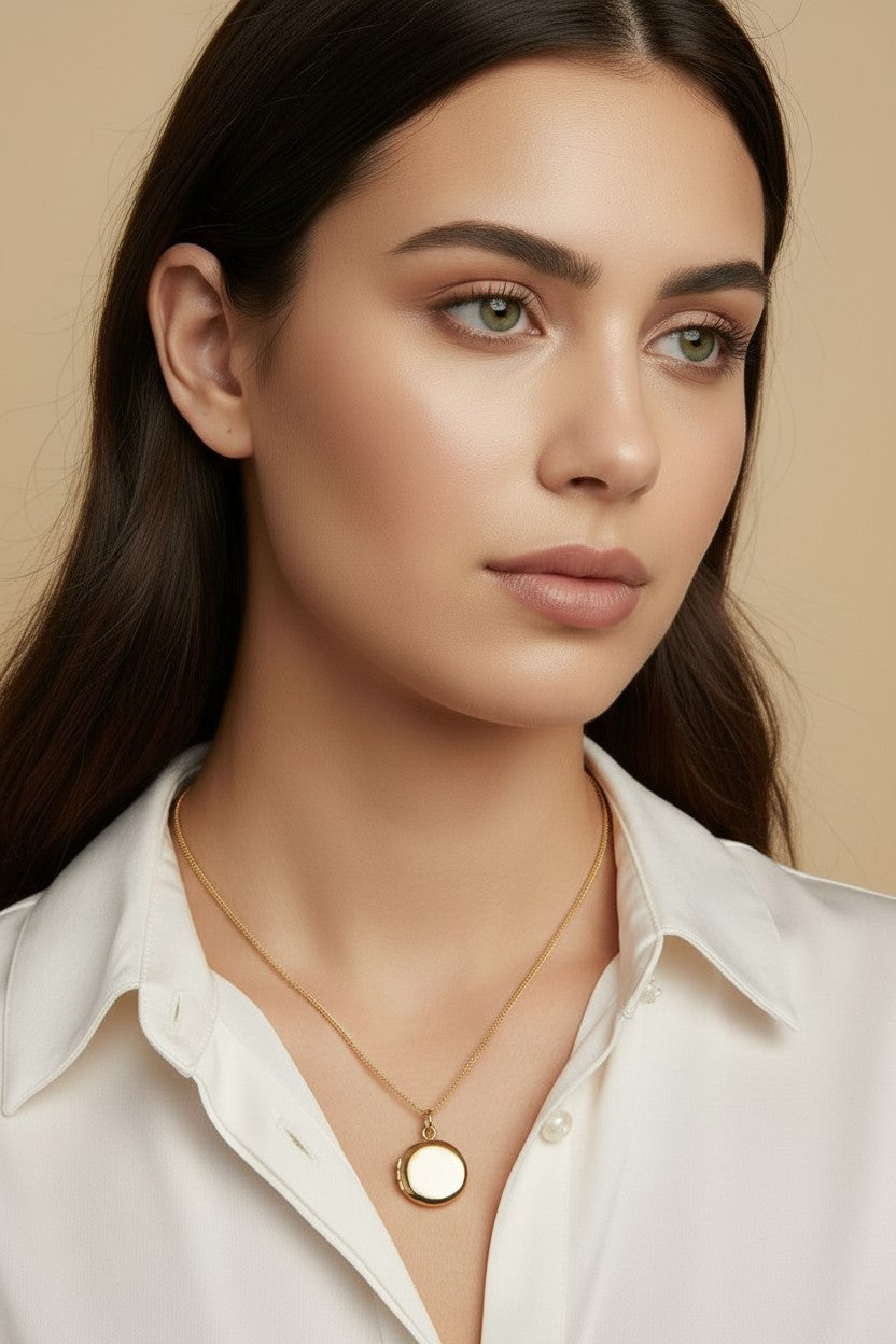 18k Gold Filled Round Locket Necklace