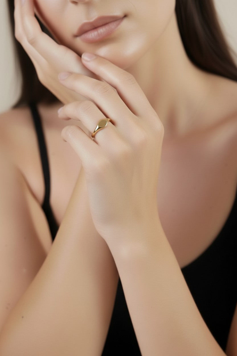 Signet Ring for Women | Classic Minimalist Statement Ring | Engravable Gold Ring