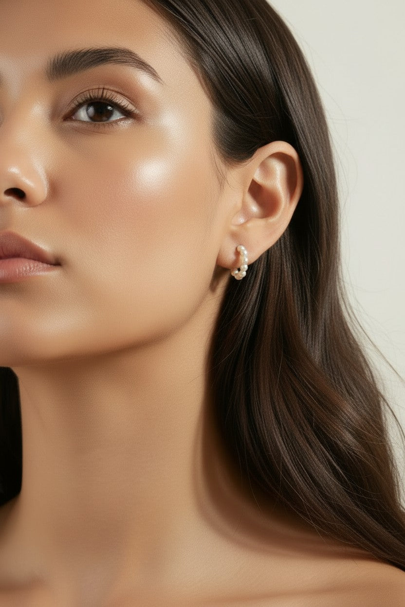 Pearl Semi-Hoop Earrings - | Delicate Hoops for Women