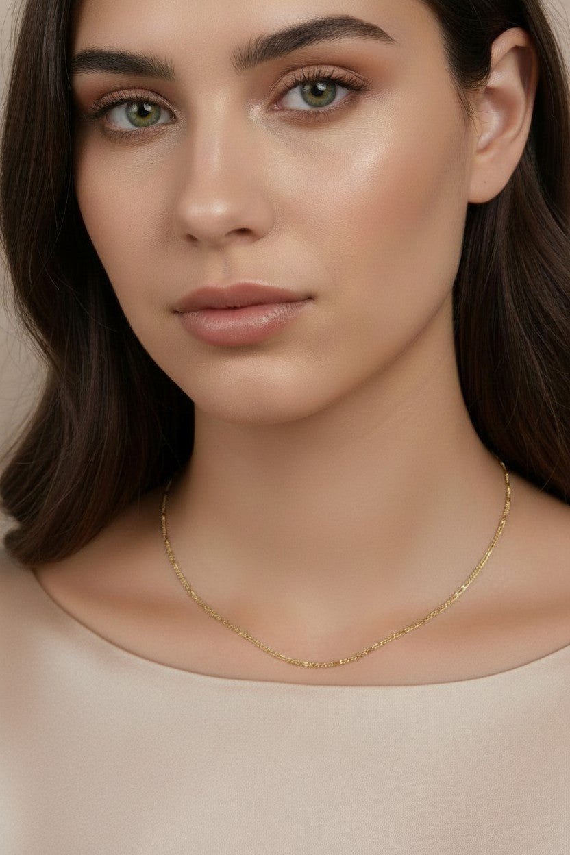 Figaro Chain Necklace for Women | Thin Beaten Figaro Style | Delicate Italian Chain Design