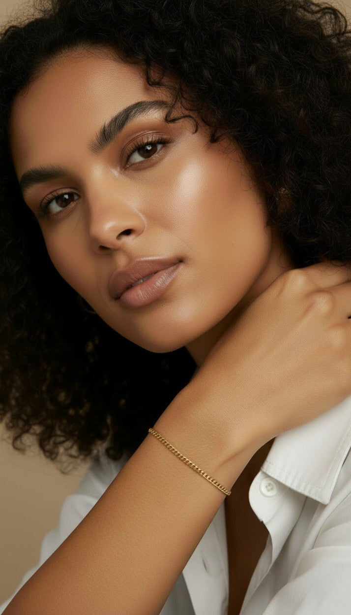 ✨ 18k Gold Filled 2mm Cuban Chain Bracelet — The Iconic Link, Worn Delicately.