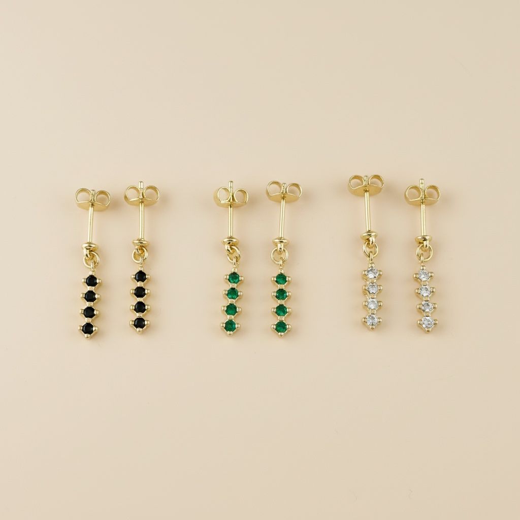 18k Gold Filled 4 CZ Dangling Earrings