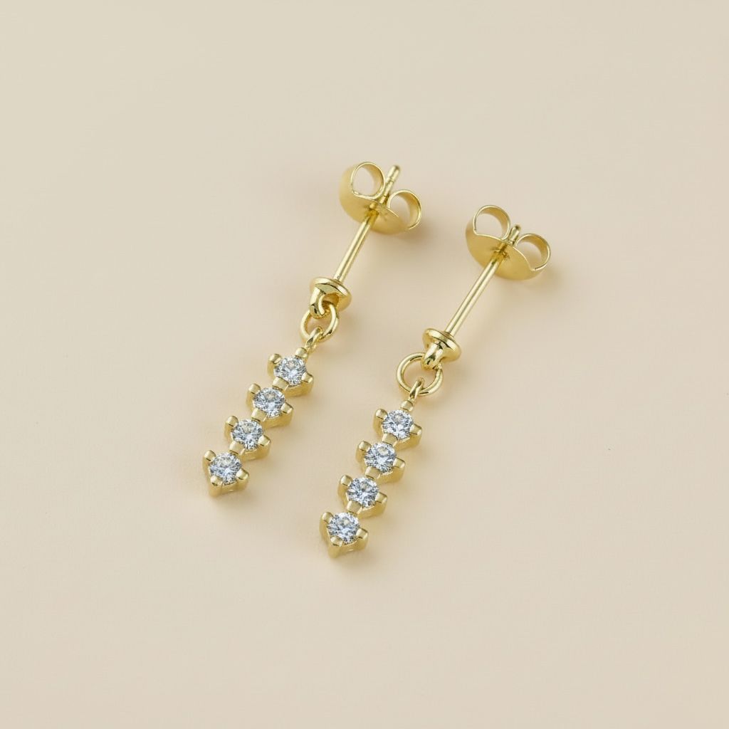 18k Gold Filled 4 CZ Dangling Earrings
