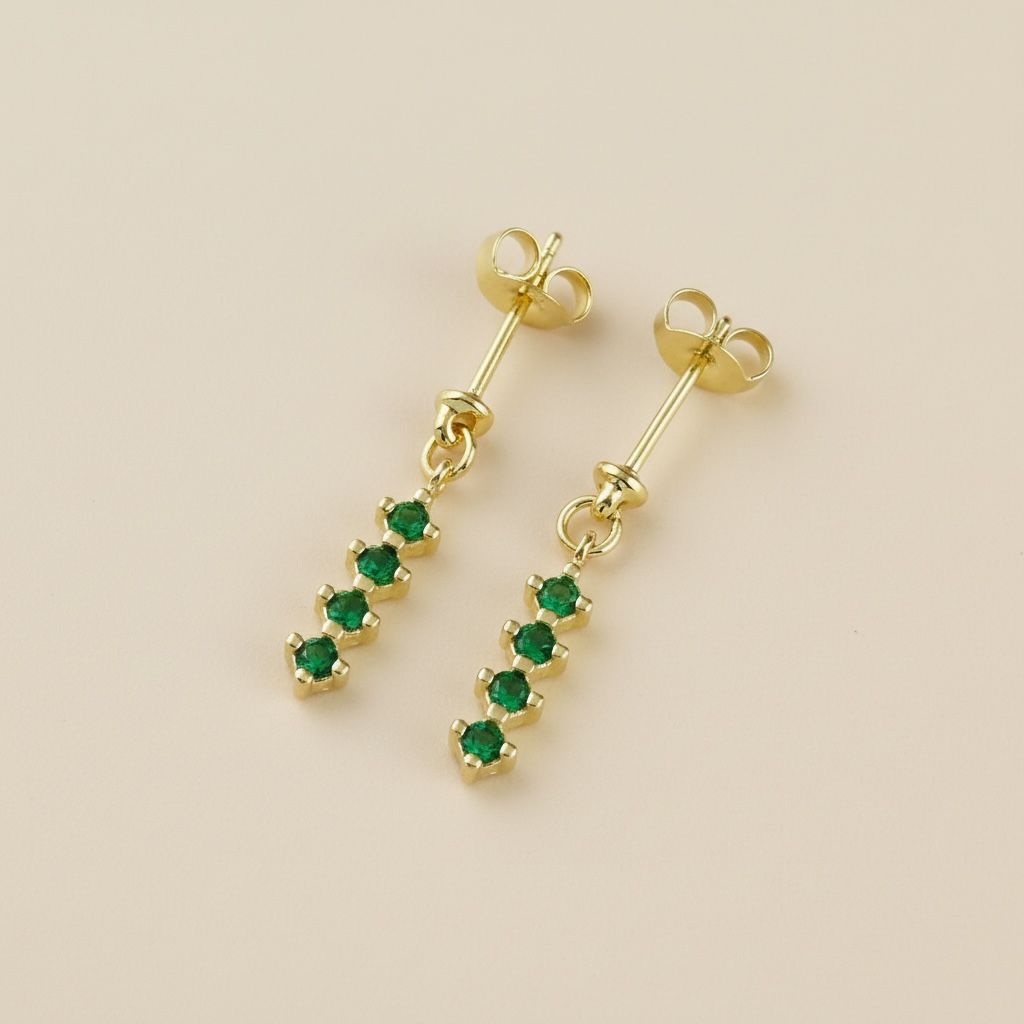 18k Gold Filled 4 CZ Dangling Earrings