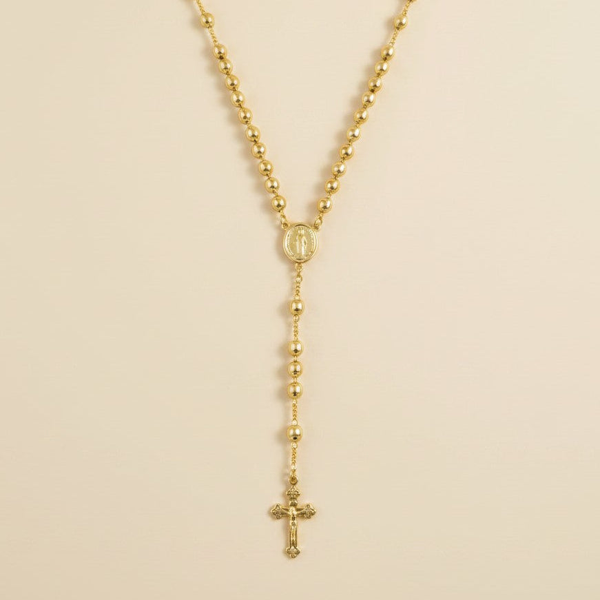 18k Gold Filled Rosary Necklace with Miraculous Medal & Crucifix | Substantial Faith Jewelry