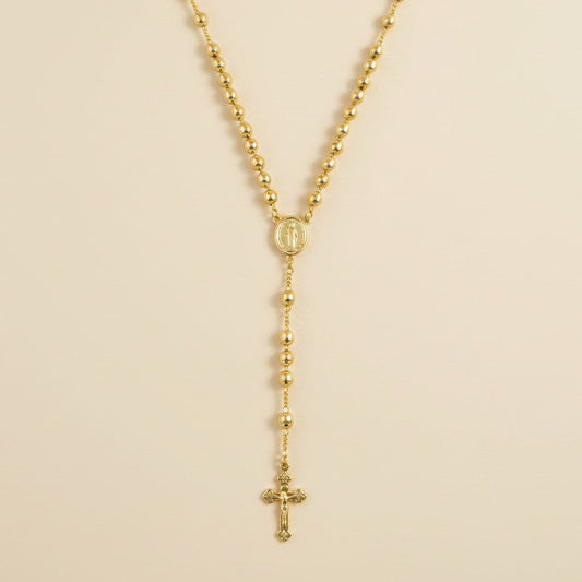 18k Gold Filled Rosary Necklace with Miraculous Medal & Crucifix | Substantial Faith Jewelry