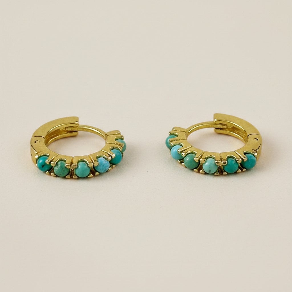 🩵 18k Gold Filled Natural Turquoise Hoop Earrings — A Little Sky, A Little Gold, A Lot of Charm