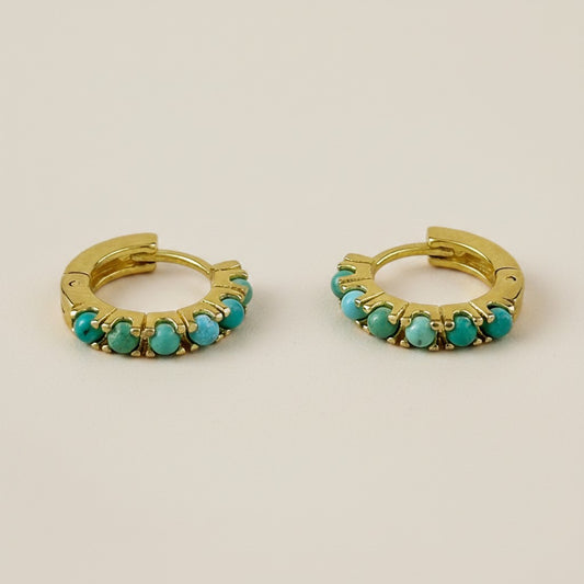 🩵 18k Gold Filled Natural Turquoise Hoop Earrings — A Little Sky, A Little Gold, A Lot of Charm