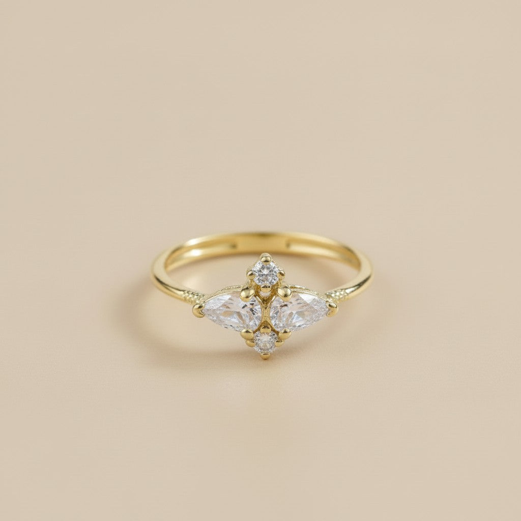 Vintage Flower Ring for Women - Delicate CZ Floral Statement Ring