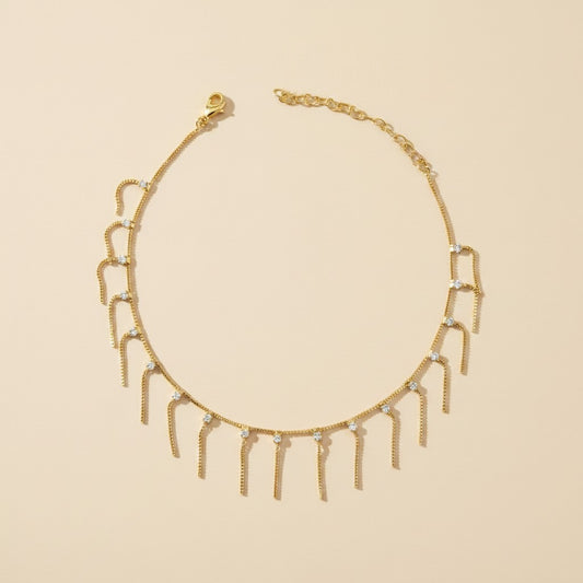 18k Gold Filled Fringed Box Chain Anklet | Colorful Micro Zirconia Detail