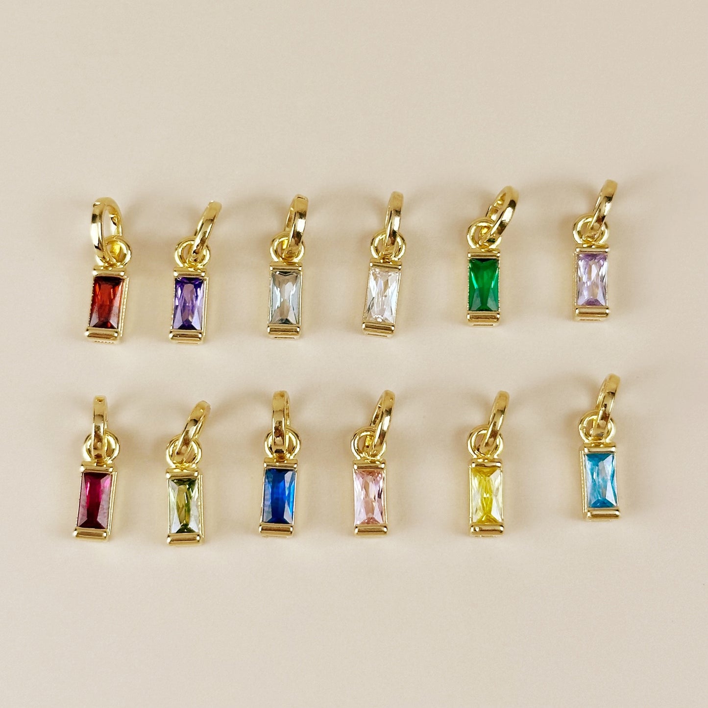 Birthstone Pendant - Baguette CZ Charm for Necklaces
