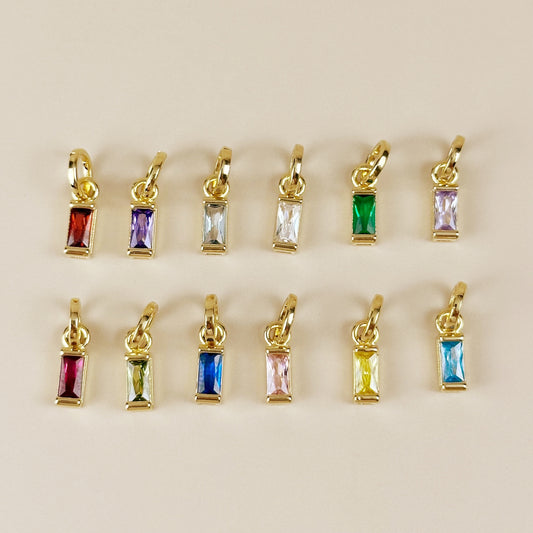 Birthstone Pendant - Baguette CZ Charm for Necklaces