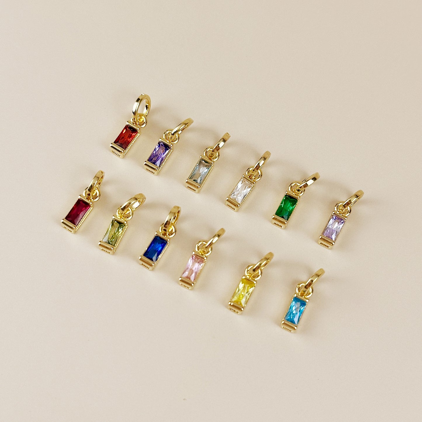 Birthstone Pendant - Baguette CZ Charm for Necklaces
